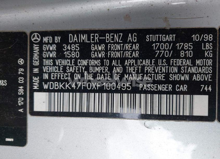 Photo 9 of 1999 Mercedes-benz Slk 230 KOMPRESSOR (VIN WDBKK47F0XF100495)