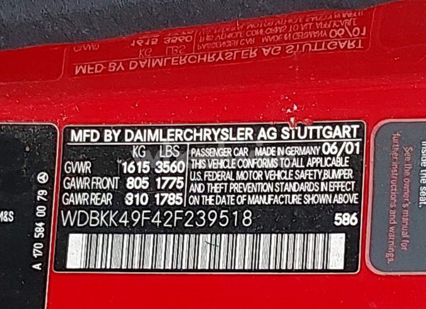 Photo 9 of 2002 Mercedes-benz Slk 230 KOMPRESSOR (VIN WDBKK49F42F239518)