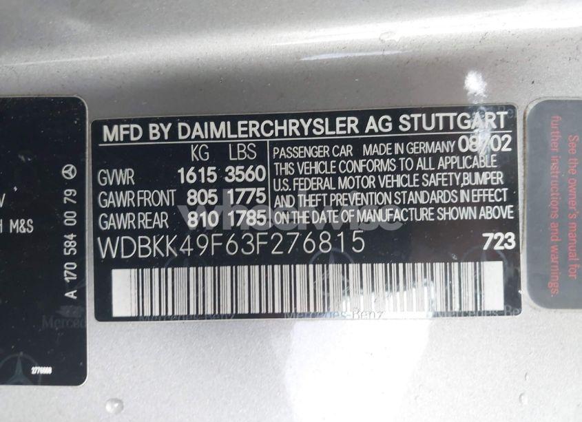 Photo 9 of 2003 Mercedes-benz Slk 230 KOMPRESSOR (VIN WDBKK49F63F276815)