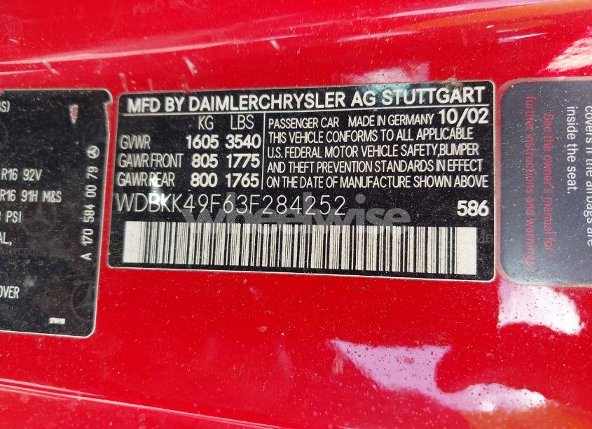 Photo 9 of 2003 Mercedes-benz Slk 230 KOMPRESSOR (VIN WDBKK49F63F284252)