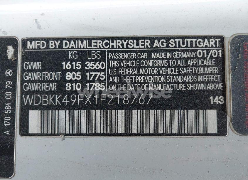 Photo 9 of 2001 Mercedes-benz Slk 230 KOMPRESSOR (VIN WDBKK49FX1F218767)