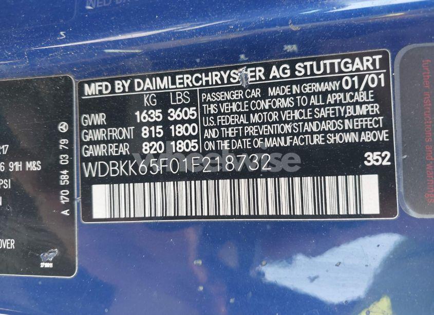 Photo 9 of 2001 Mercedes-benz Slk 320 (VIN WDBKK65F01F218732)