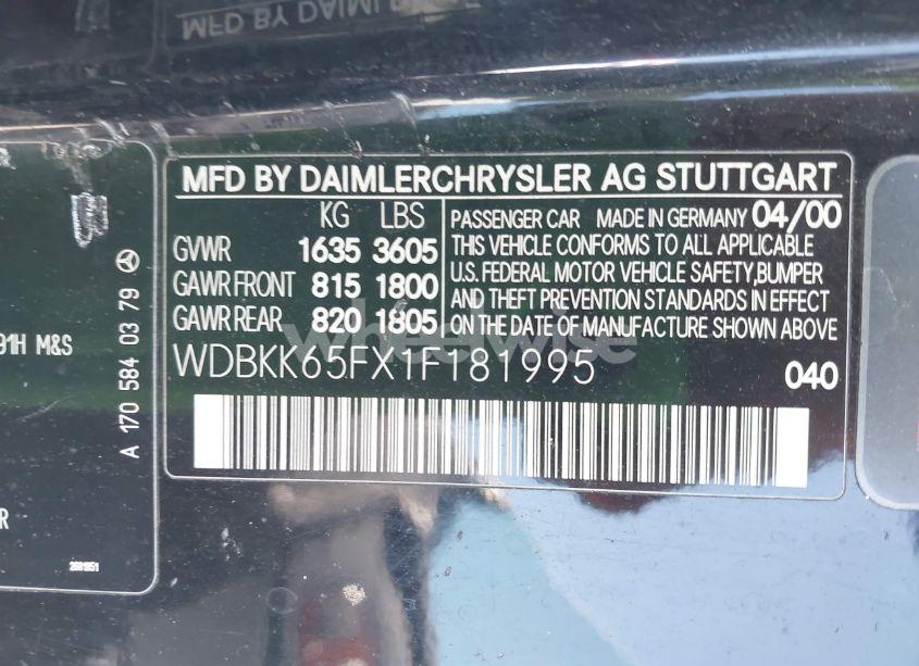 Photo 9 of 2001 Mercedes-benz Slk 320 (VIN WDBKK65FX1F181995)