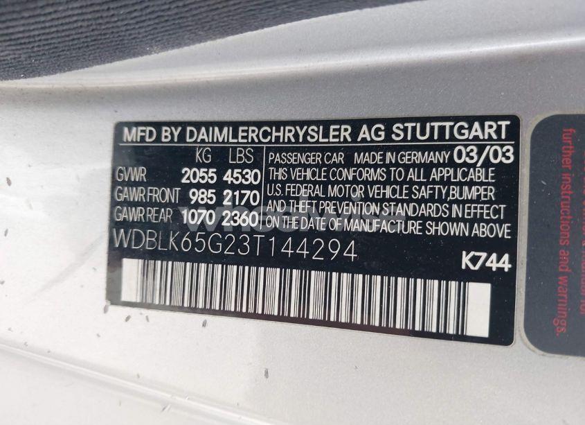 Photo 9 of 2003 Mercedes-benz Clk 320 (VIN WDBLK65G23T144294)