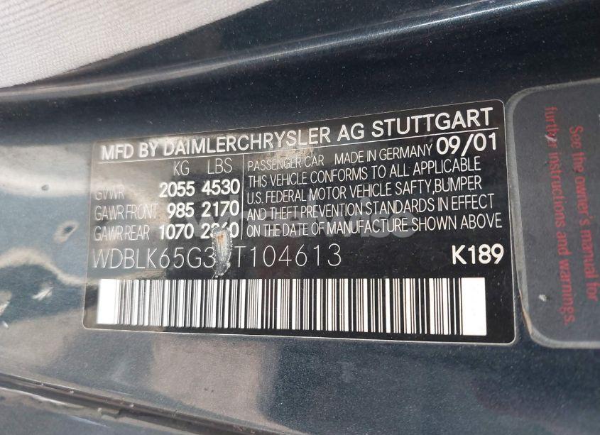 Photo 9 of 2002 Mercedes-benz Clk 320 (VIN WDBLK65G32T104613)