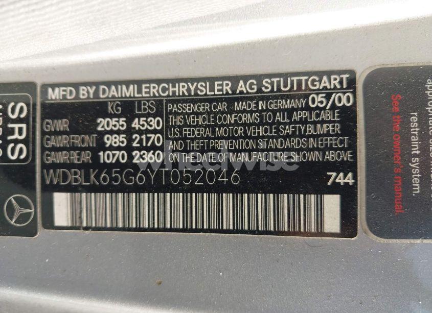 Photo 9 of 2000 Mercedes-benz Clk 320 (VIN WDBLK65G6YT052046)