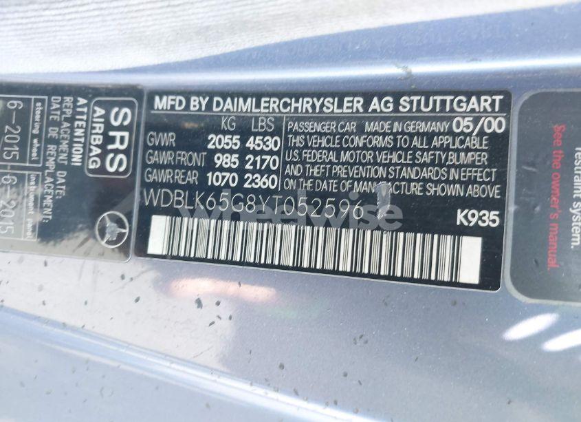 Photo 9 of 2000 Mercedes-benz Clk 320 (VIN WDBLK65G8YT052596)