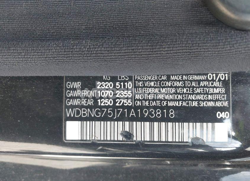 Photo 9 of 2001 Mercedes-benz S 500 (VIN WDBNG75J71A193818)