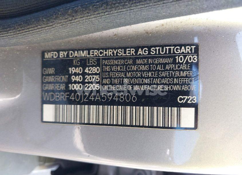 Photo 9 of 2004 Mercedes-benz C 230 KOMPRESSOR SPORT/SPORT (VIN WDBRF40J24A594806)