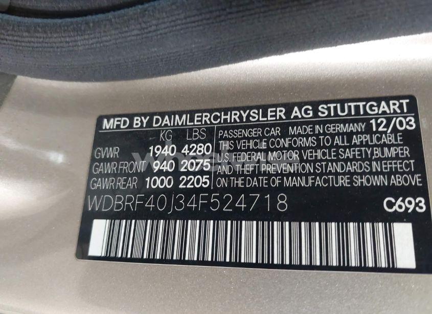 Photo 9 of 2004 Mercedes-benz C 230 (VIN WDBRF40J34F524718)