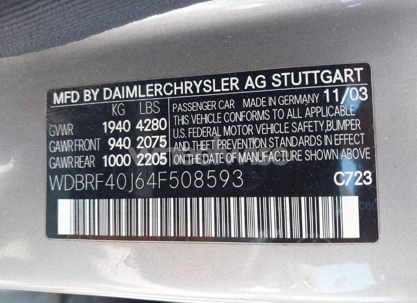 Photo 9 of 2004 Mercedes-benz C 230 KOMPRESSOR SPORT/SPORT (VIN WDBRF40J64F508593)