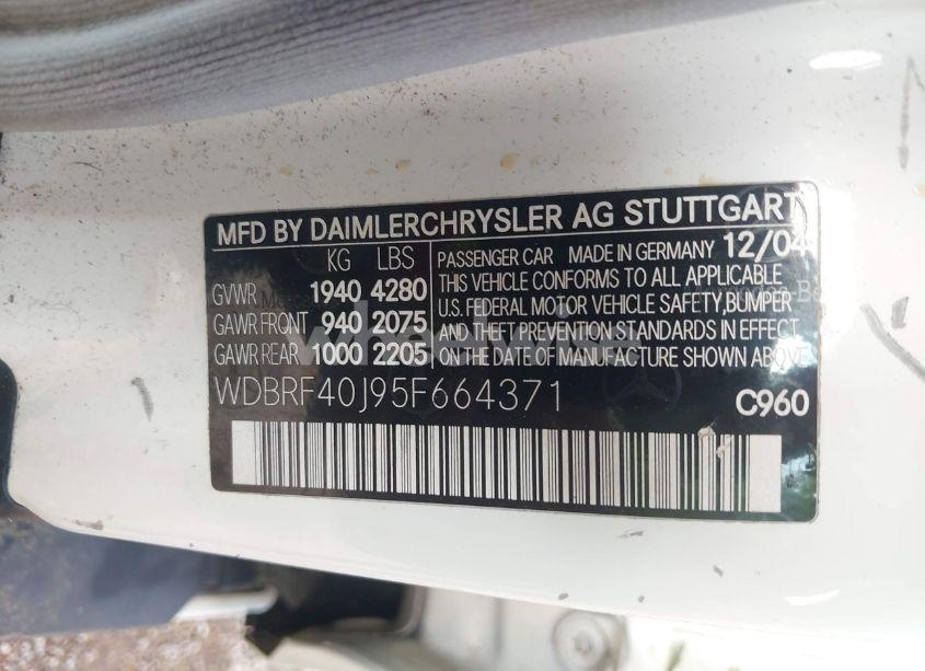 Photo 9 of 2005 Mercedes-benz C 230 KOMPRESSOR SPORT (VIN WDBRF40J95F664371)