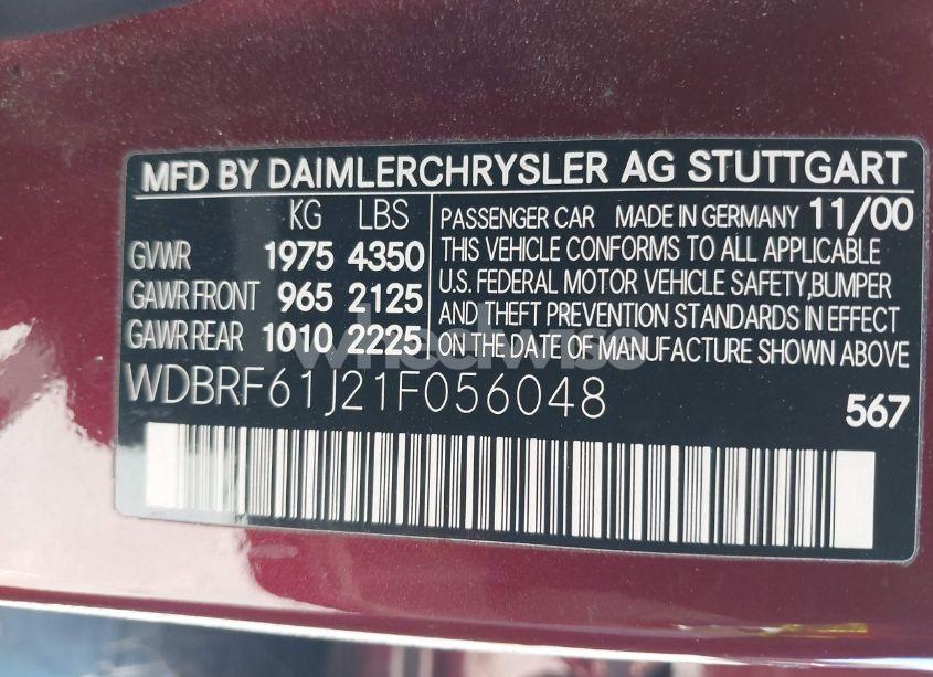 Photo 9 of 2001 Mercedes-benz C 240 (VIN WDBRF61J21F056048)