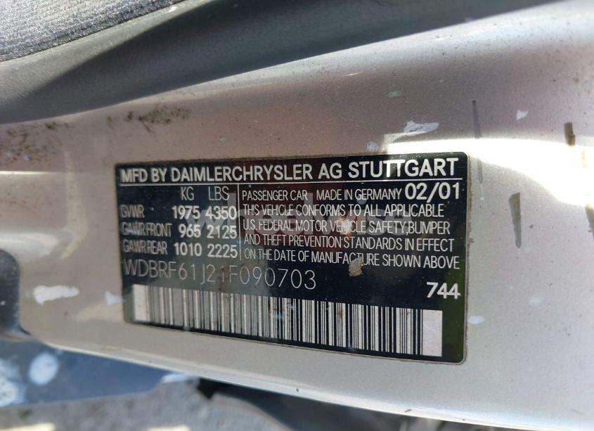 Photo 9 of 2001 Mercedes-benz C 240 (VIN WDBRF61J21F090703)