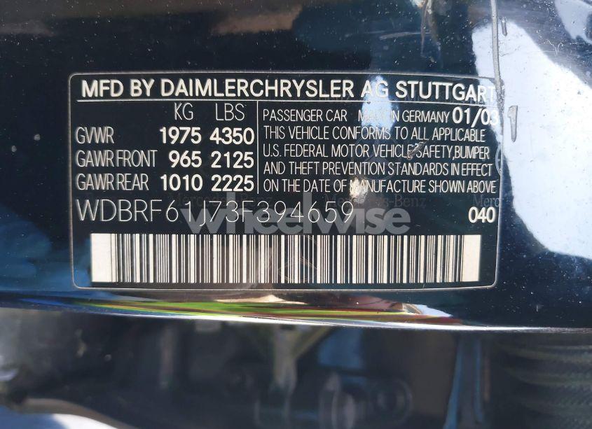 Photo 9 of 2003 Mercedes-benz C 240 (VIN WDBRF61J73F394659)