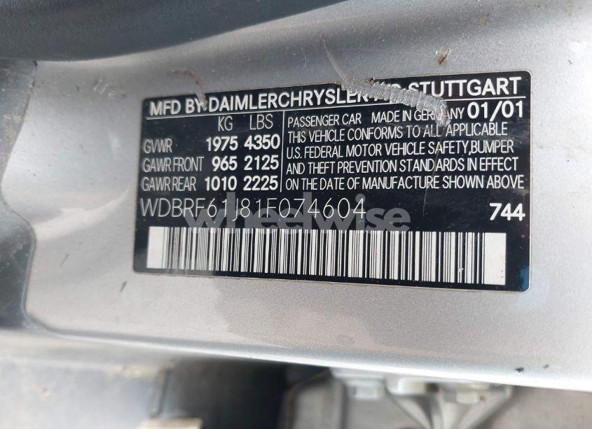 Photo 9 of 2001 Mercedes-benz C 240 (VIN WDBRF61J81F074604)