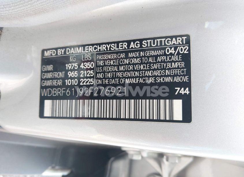 Photo 9 of 2002 Mercedes-benz C 240 (VIN WDBRF61J92F276921)