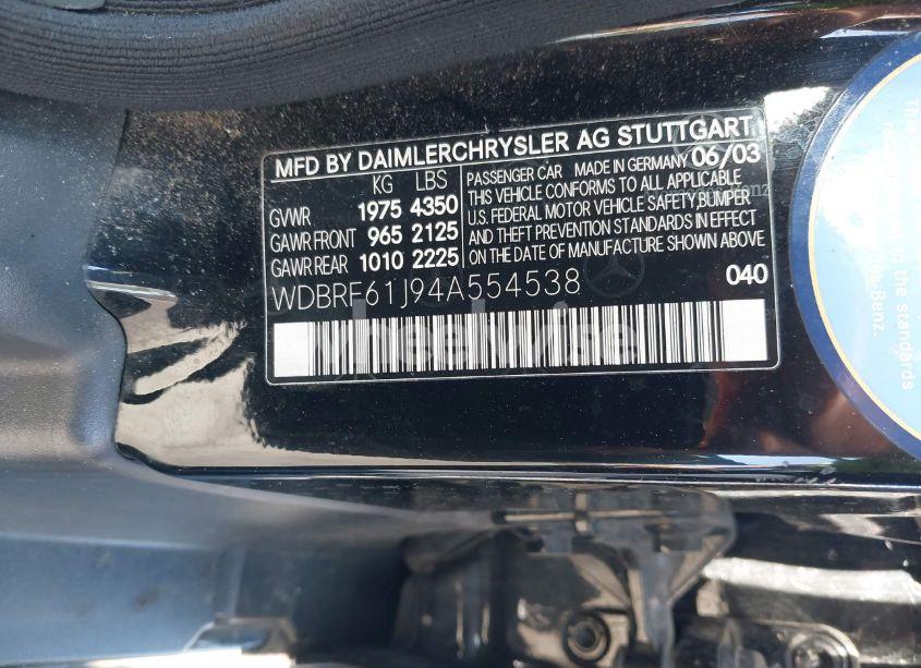 Photo 9 of 2004 Mercedes-benz C 240 (VIN WDBRF61J94A554538)