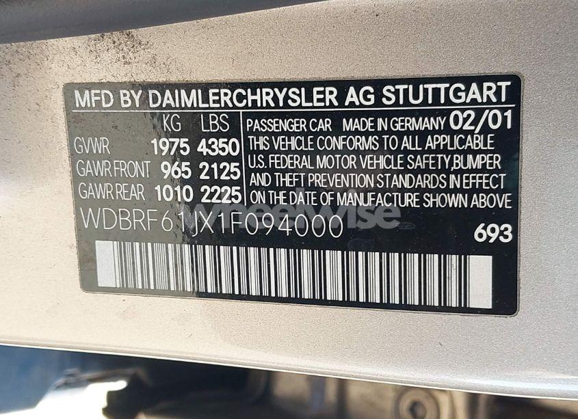 Photo 9 of 2001 Mercedes-benz C 240 (VIN WDBRF61JX1F094000)