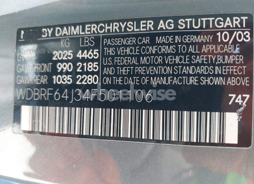 Photo 9 of 2004 Mercedes-benz C 320 SPORT (VIN WDBRF64J34F501106)