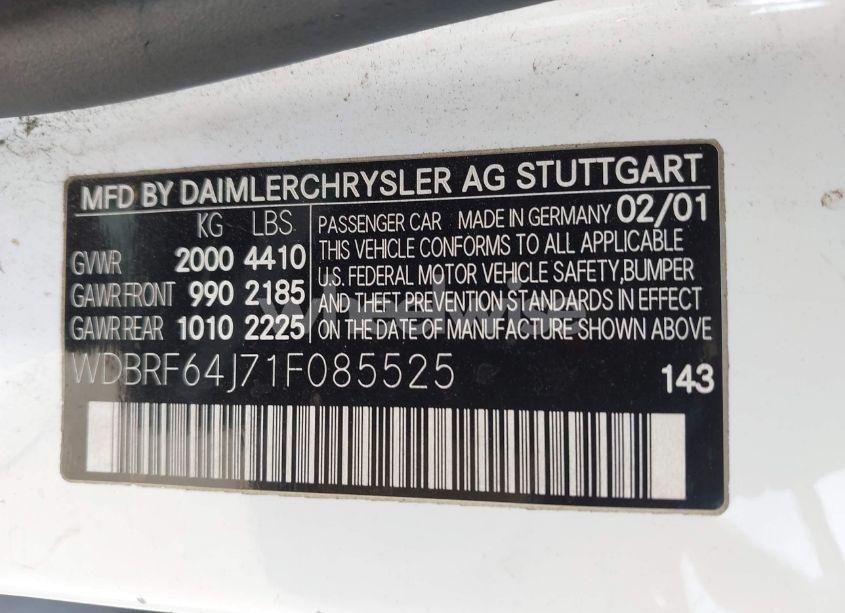 Photo 9 of 2001 Mercedes-benz C 320 (VIN WDBRF64J71F085525)