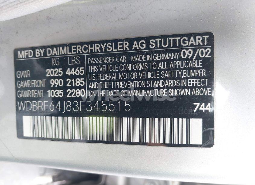 Photo 9 of 2003 Mercedes-benz C 320 SPORT (VIN WDBRF64J83F345515)