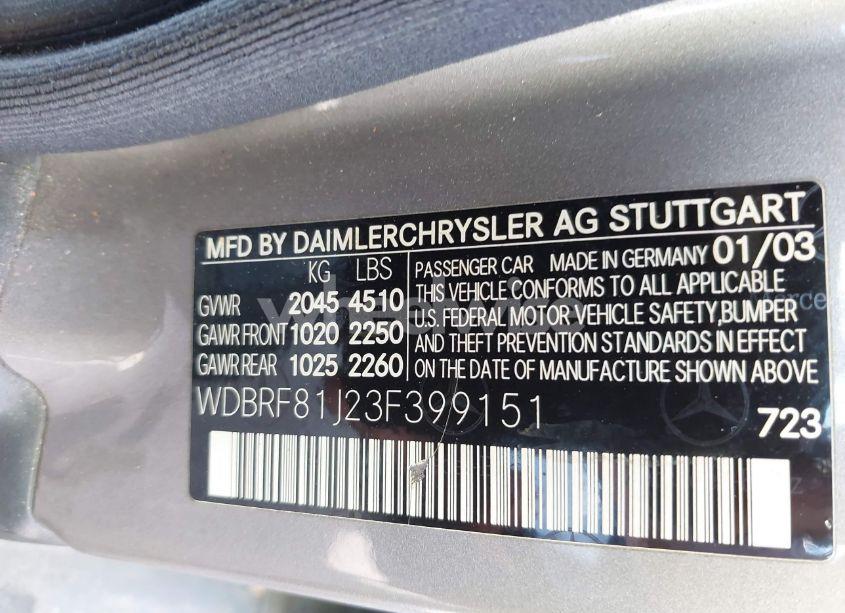 Photo 9 of 2003 Mercedes-benz C 240 (VIN WDBRF81J23F399151)
