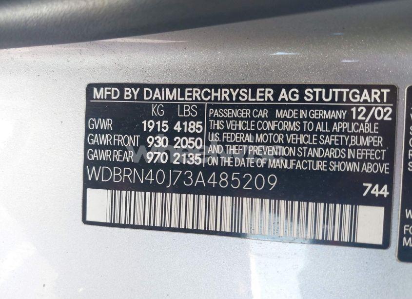 Photo 9 of 2003 Mercedes-benz C 230 KOMPRESSOR SPORT (VIN WDBRN40J73A485209)