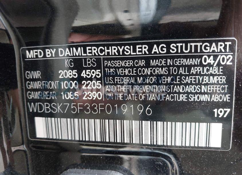 Photo 9 of 2003 Mercedes-benz Sl 500 (VIN WDBSK75F33F019196)