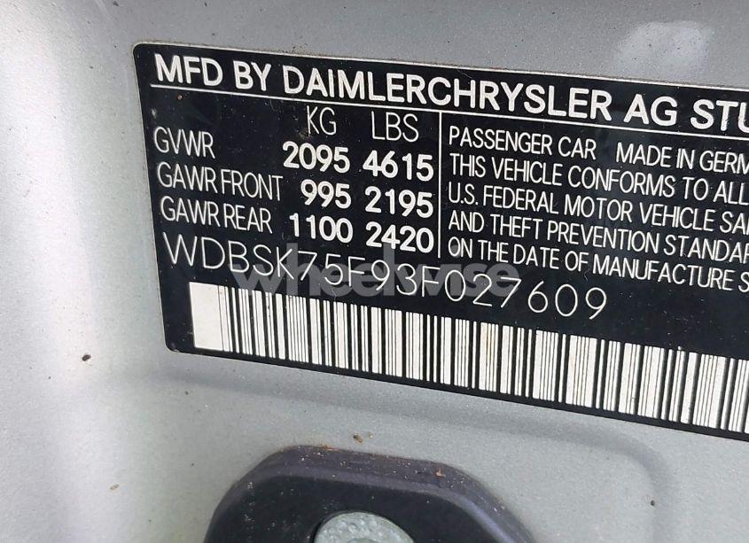 Photo 9 of 2003 Mercedes-benz Sl 500 (VIN WDBSK75F93F027609)
