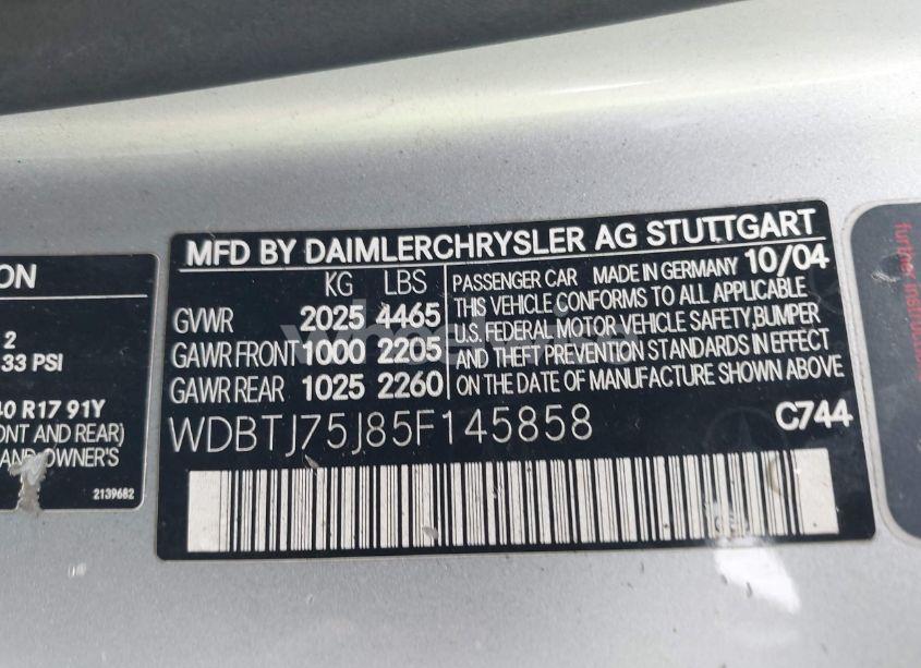 Photo 9 of 2005 Mercedes-benz Clk 500 (VIN WDBTJ75J85F145858)