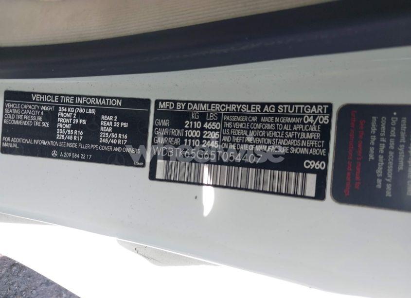 Photo 9 of 2005 Mercedes-benz Clk 320 (VIN WDBTK65G65T054407)