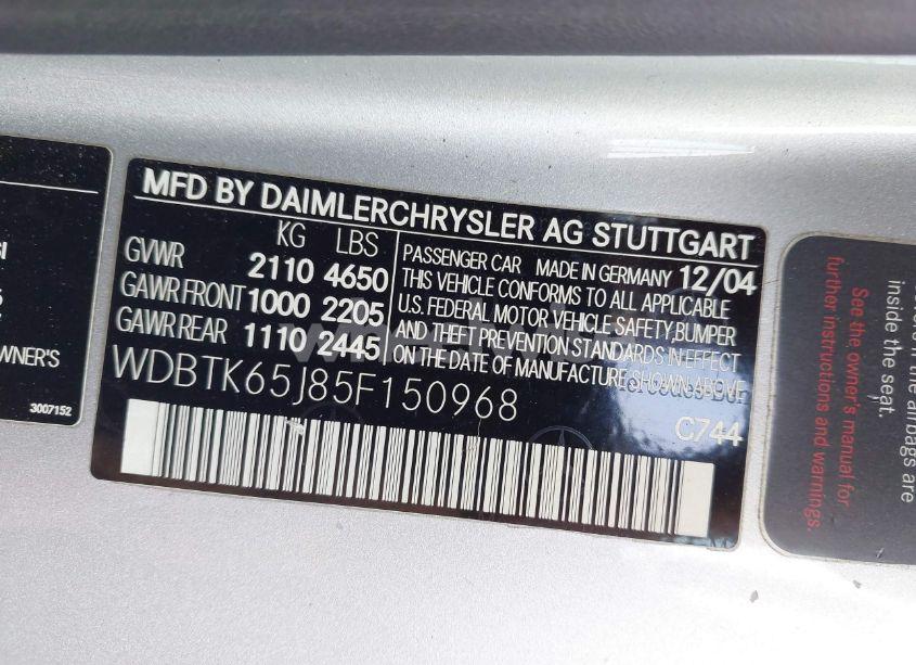 Photo 9 of 2005 Mercedes-benz Clk 320 (VIN WDBTK65J85F150968)