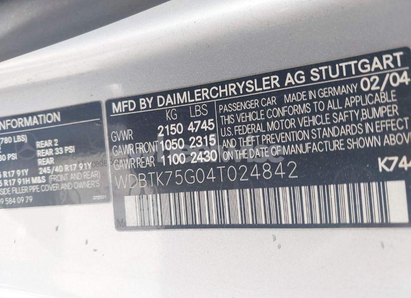 Photo 9 of 2004 Mercedes-benz Clk 500 (VIN WDBTK75G04T024842)