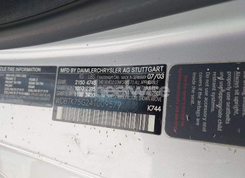 Photo 9 of 2004 Mercedes-benz Clk 500 (VIN WDBTK75G24T009579)