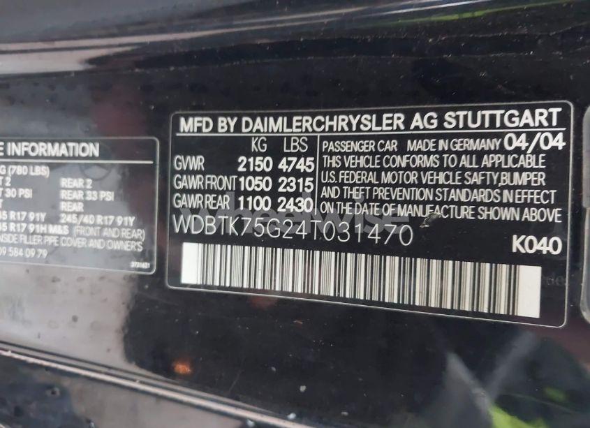 Photo 9 of 2004 Mercedes-benz Clk 500 (VIN WDBTK75G24T031470)