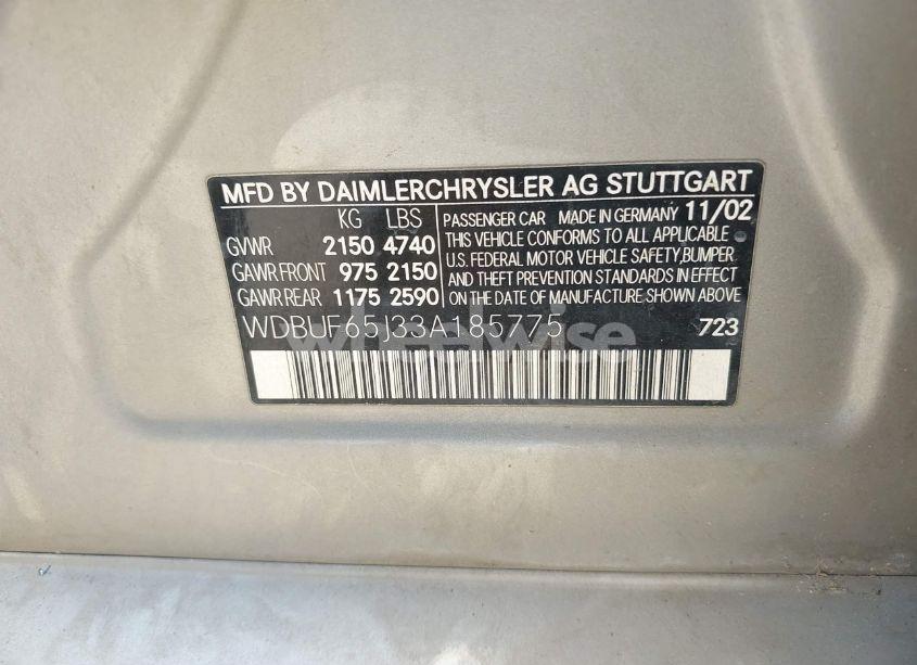 Photo 9 of 2003 Mercedes-benz E 320 (VIN WDBUF65J33A185775)