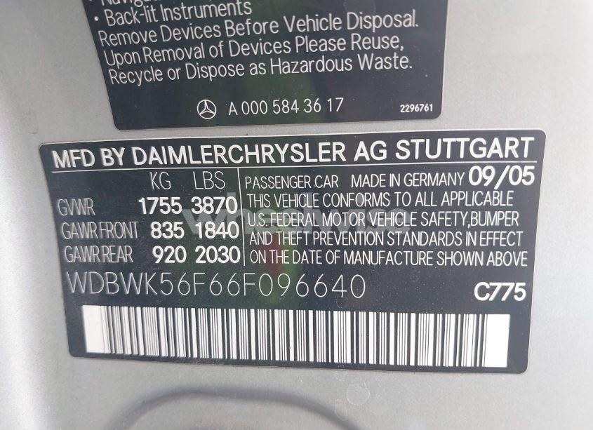 Photo 9 of 2006 Mercedes-benz Slk 350 (VIN WDBWK56F66F096640)