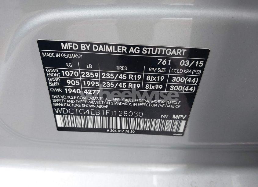 Photo 9 of 2015 Mercedes-benz Gla 250 (VIN WDCTG4EB1FJ128030)