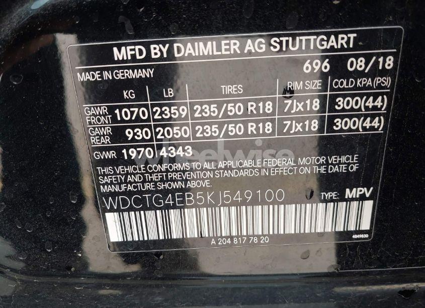 Photo 9 of 2019 Mercedes-benz Gla 250 (VIN WDCTG4EB5KJ549100)