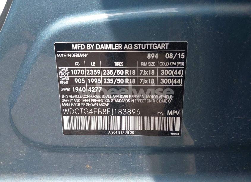 Photo 9 of 2015 Mercedes-benz Gla 250 (VIN WDCTG4EB8FJ183896)