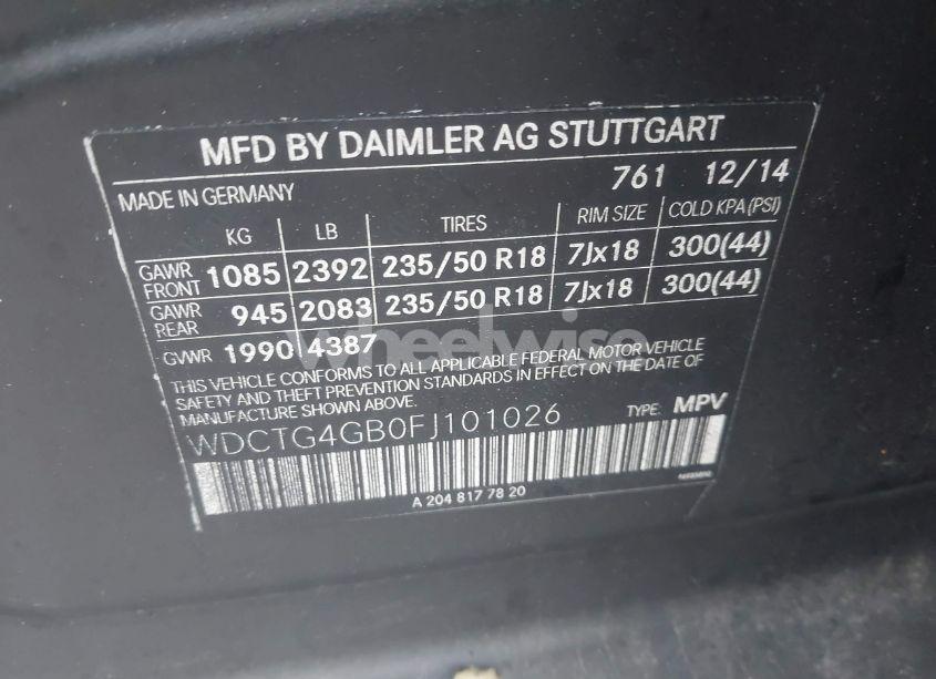 Photo 9 of 2015 Mercedes-benz Gla 250 4MATIC (VIN WDCTG4GB0FJ101026)