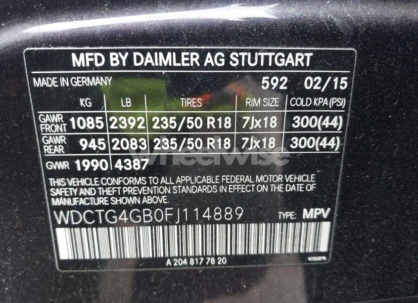 Photo 9 of 2015 Mercedes-benz Gla 250 4MATIC (VIN WDCTG4GB0FJ114889)