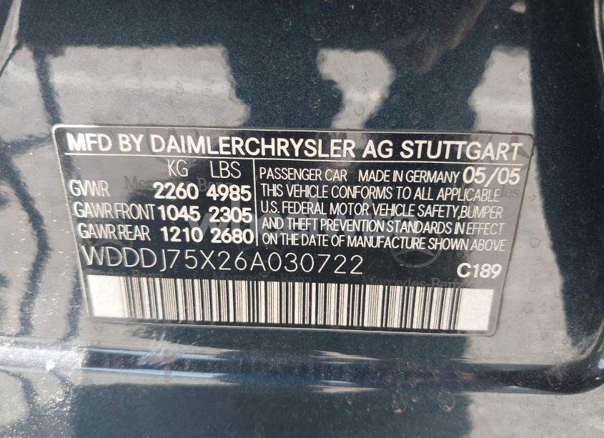 Photo 9 of 2006 Mercedes-benz Cls 500 (VIN WDDDJ75X26A030722)