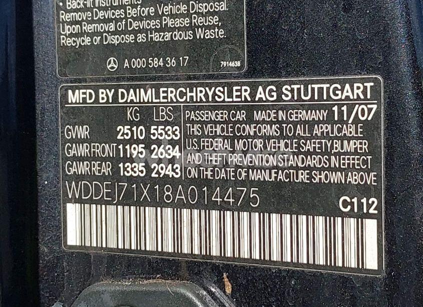 Photo 9 of 2008 Mercedes-benz Cl 550 (VIN WDDEJ71X18A014475)