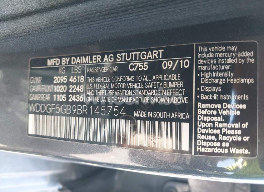 Photo 9 of 2011 Mercedes-benz C 350 SPORT (VIN WDDGF5GB9BR145754)