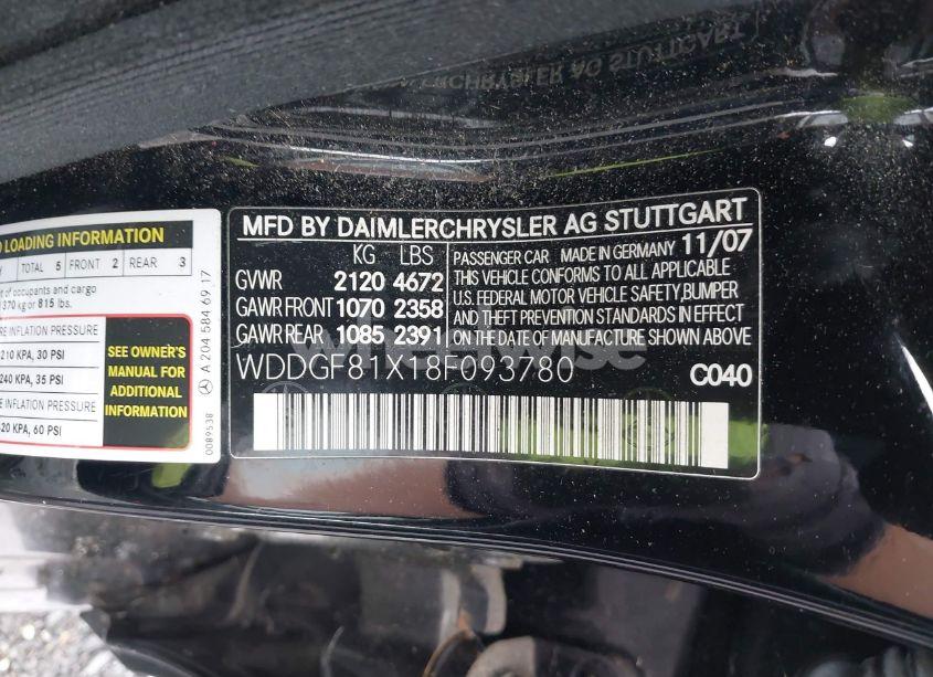 Photo 9 of 2008 Mercedes-benz C 300 LUXURY 4MATIC/SPORT 4MATIC (VIN WDDGF81X18F093780)