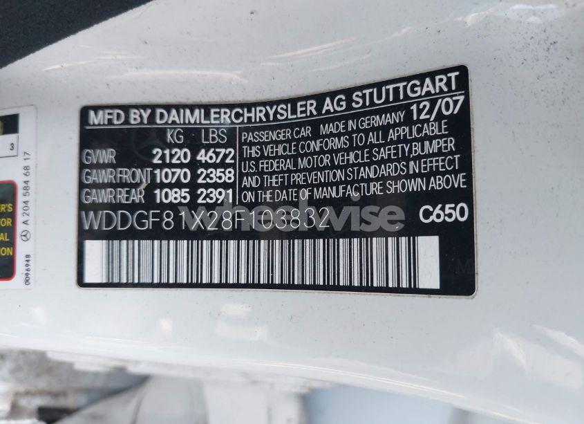 Photo 9 of 2008 Mercedes-benz C 300 LUXURY 4MATIC/SPORT 4MATIC (VIN WDDGF81X28F103832)