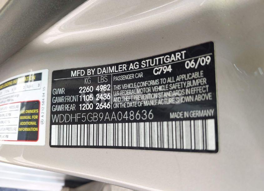 Photo 9 of 2010 Mercedes-benz E 350 (VIN WDDHF5GB9AA048636)