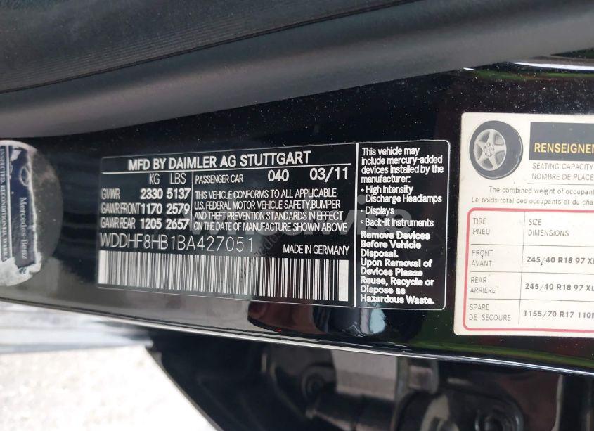 Photo 9 of 2011 Mercedes-benz E 350 4MATIC (VIN WDDHF8HB1BA427051)